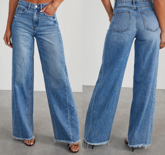 Blue Loose Fit Straight Jeans in Action