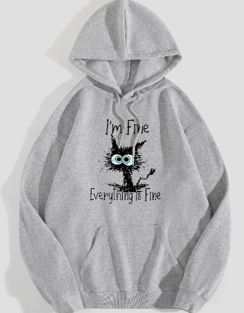 European and American Cat Fleece-lined Hoodie Image 3