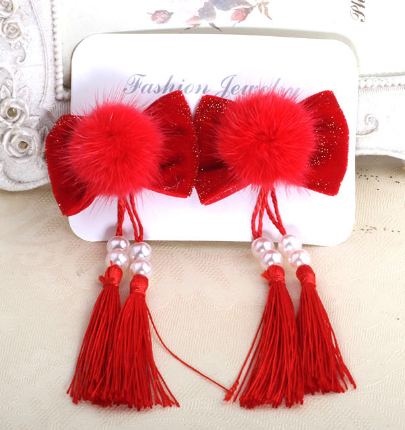 Fringed Hair Ball Hairpin Style G