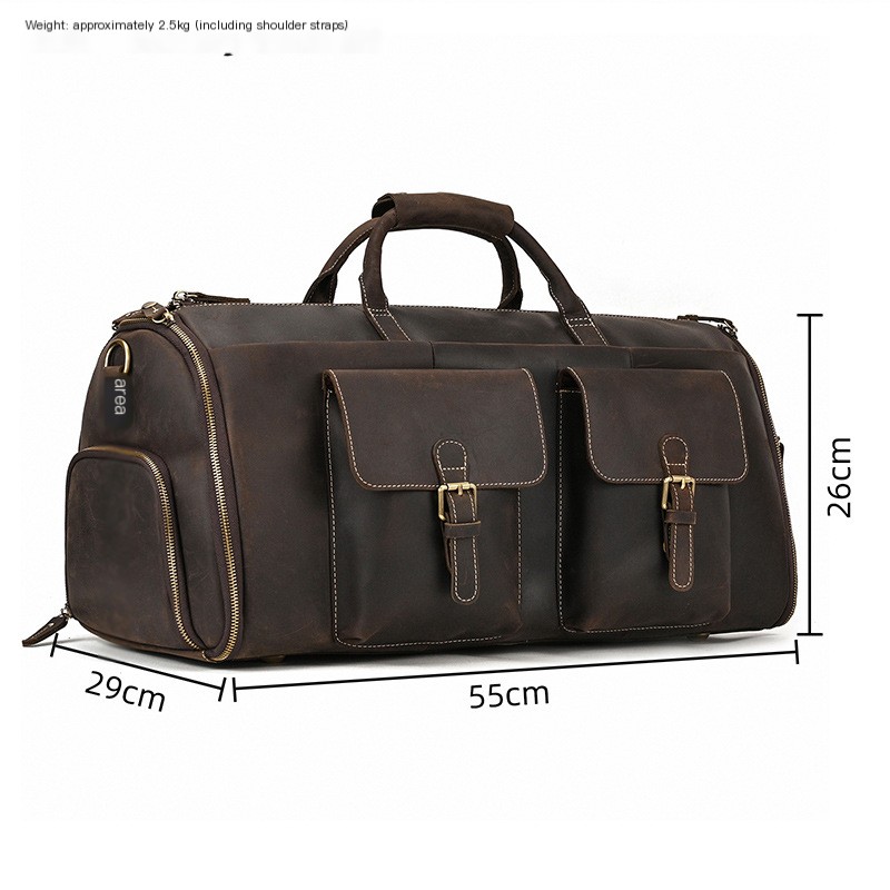 Retro Crazy Horse Cowhide Large Capacity Leather Travel Bag