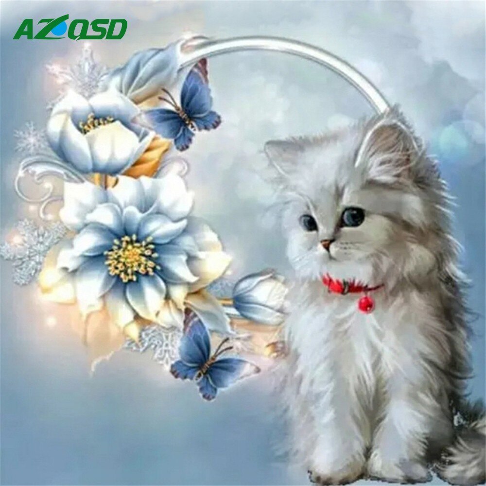 Cat Diamond Painting with Flowers