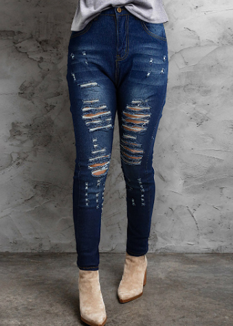 Blue Ripped Skinny Jeans - Styled Outfit