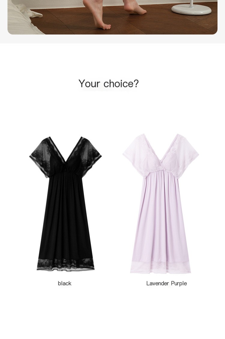 Irregular V-Neck Lace T-Shirt Black