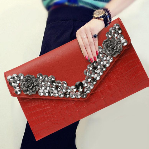 Rhinestone Crossbody Clutch - Claret