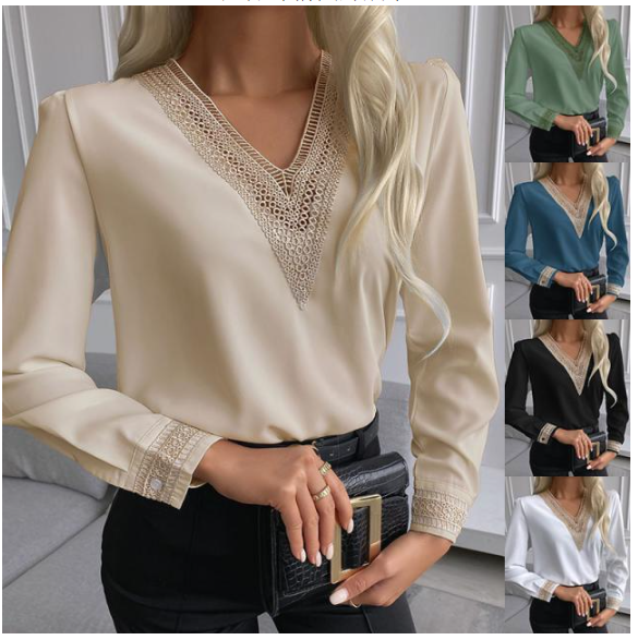 Blusa Feminina Renda Guipir Manga Longa Image 2