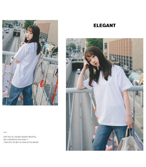 Loose plain coloured women's top round collar short sleeves T-shirt cotton dress wholesale.
