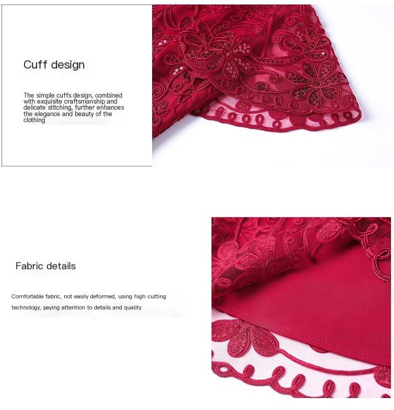 Shenzhen high-end middle-aged fashion women's dress for cocktail party New plus size red dress long sleeve popular