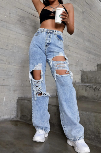 Distressed High Waist Denim