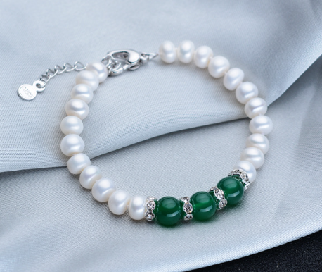 Agate Pearl Necklace Bracelet Ear Stud Set Image 2
