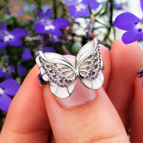 Simple Silver Plated Hollow Butterfly Women Ring 1