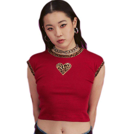 Leopard Print Heart Pattern Crop Top - Side View