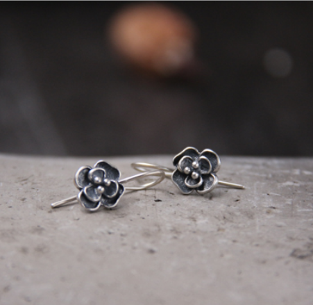 Vintage Silver Rose Earrings 3
