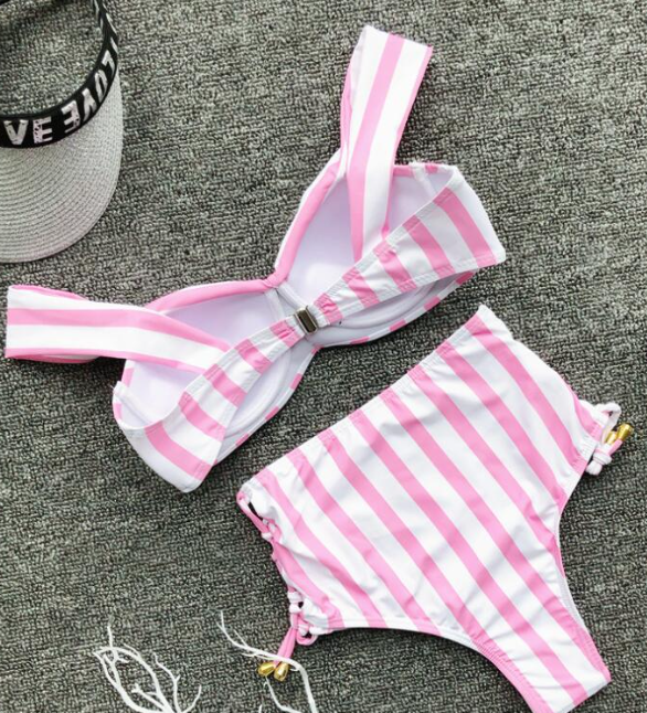 High-Waist Striped Swimsuit Image 1