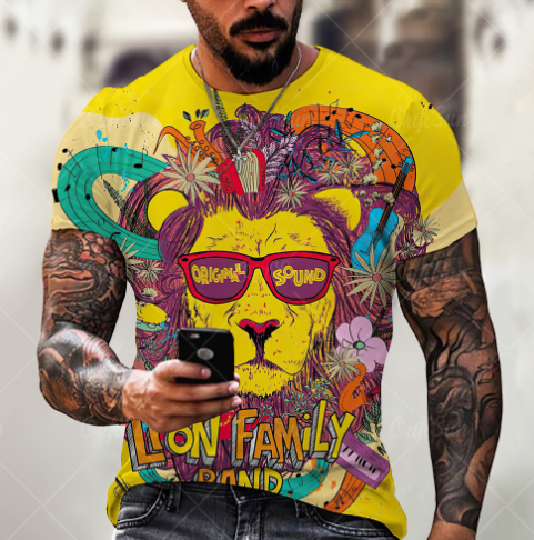 Men's Summer 3D Lion Print T-Shirt