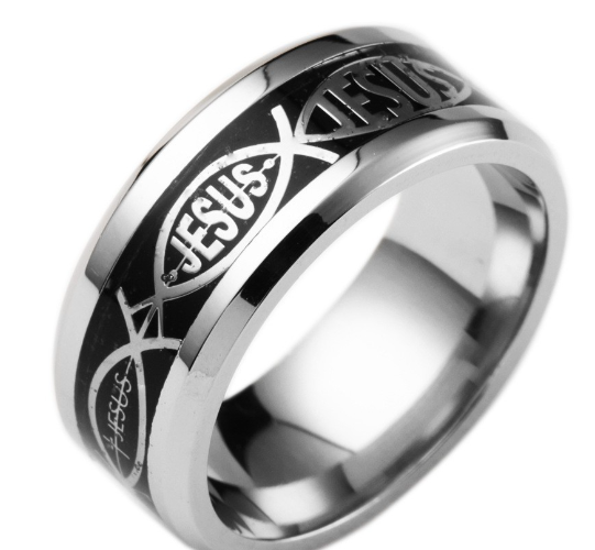 Anillo Mosaico de Letra de Jesús de Acero Inoxidable