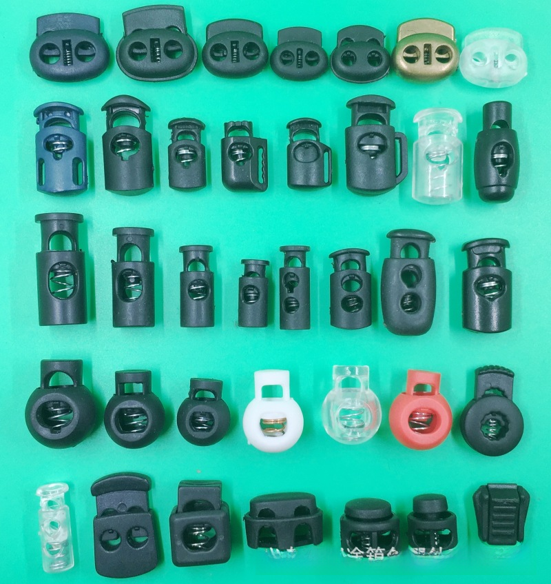 Single hole double hole black and white plastic spring buckle elastic buckle rope buckle pig nose buckle image