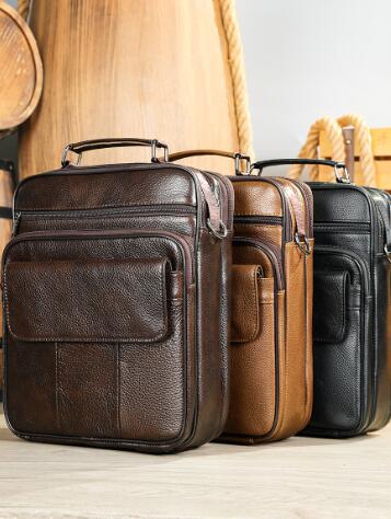 Men's Leather Handbag - Back View