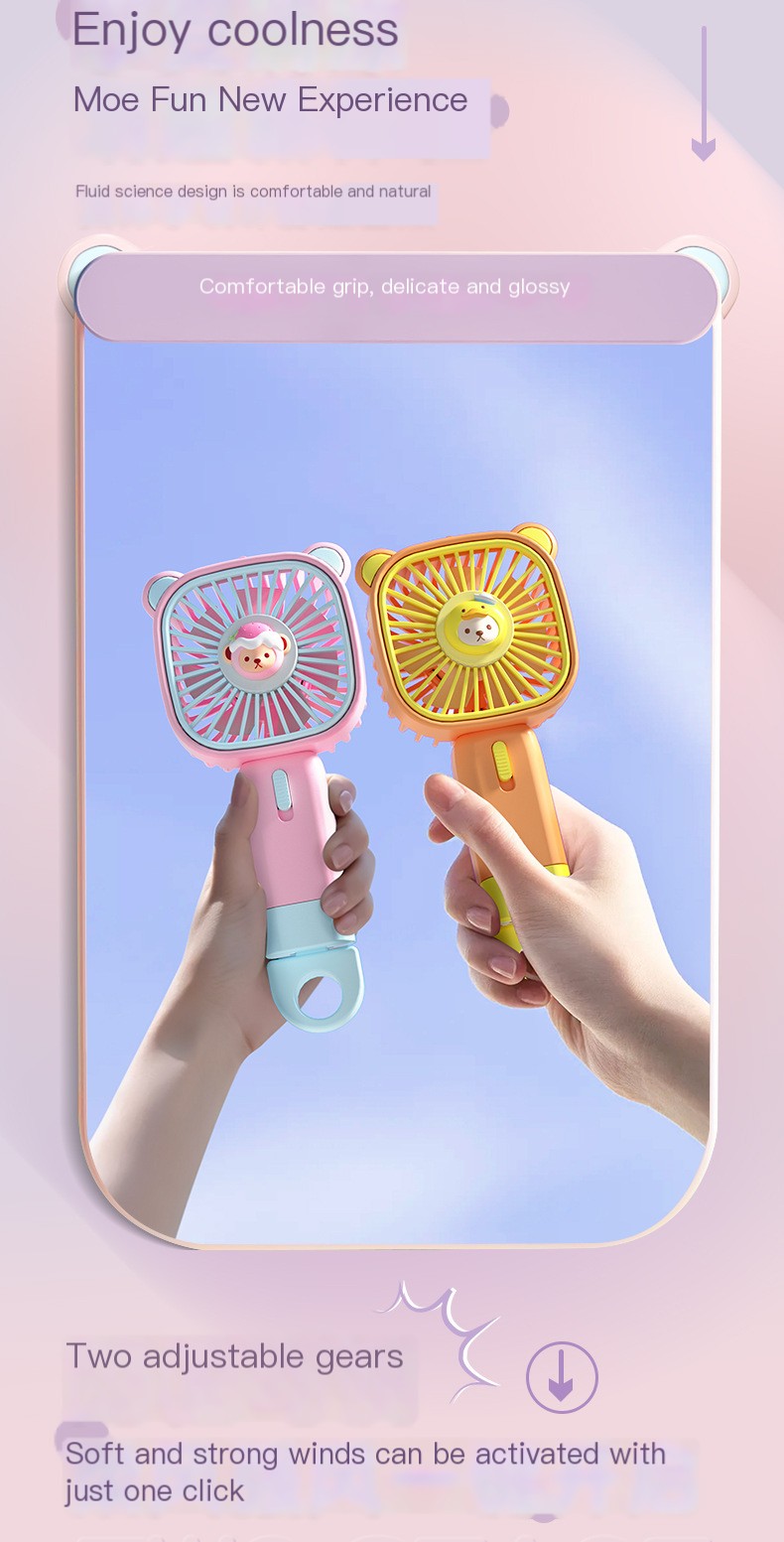 Rechargeable Handheld Teddy Bear Fan - Close Up