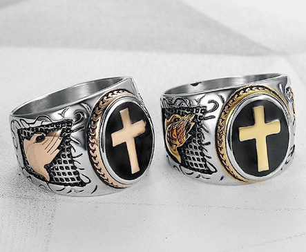 Titanium Steel Cross Men's Ring Image 3