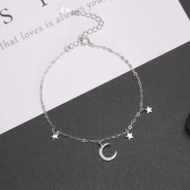 s925 Silver Bracelet with Star and Moon Design