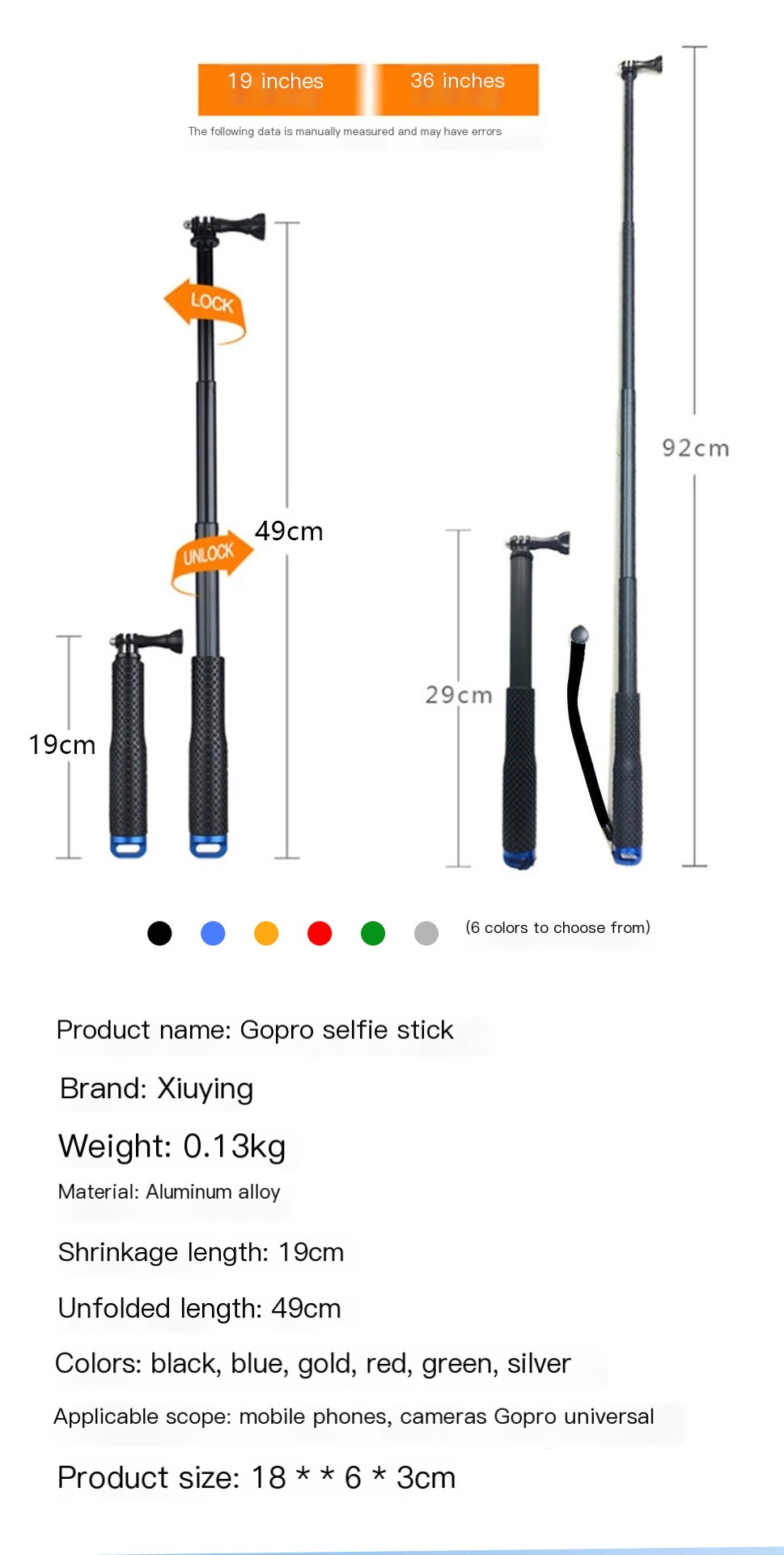 Different Colors of Selfie Stick