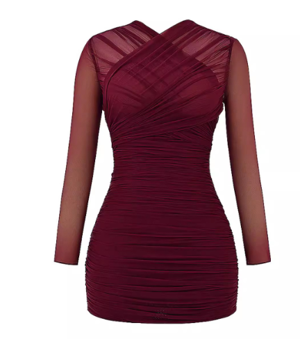 High Waist Pleated Wrapped Dress Image 2