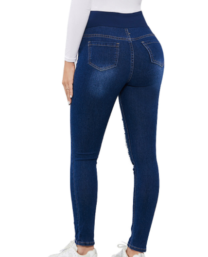 Women wearing High Rise Dark Blue Skinny Jeans