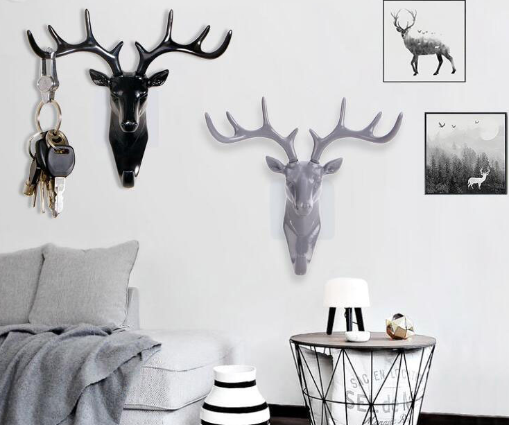 Vintage Deer Head Antlers Wall Hanging Hook
