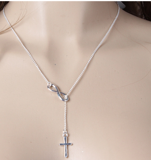 Chain Necklace Cross Infinity Choker - Silver