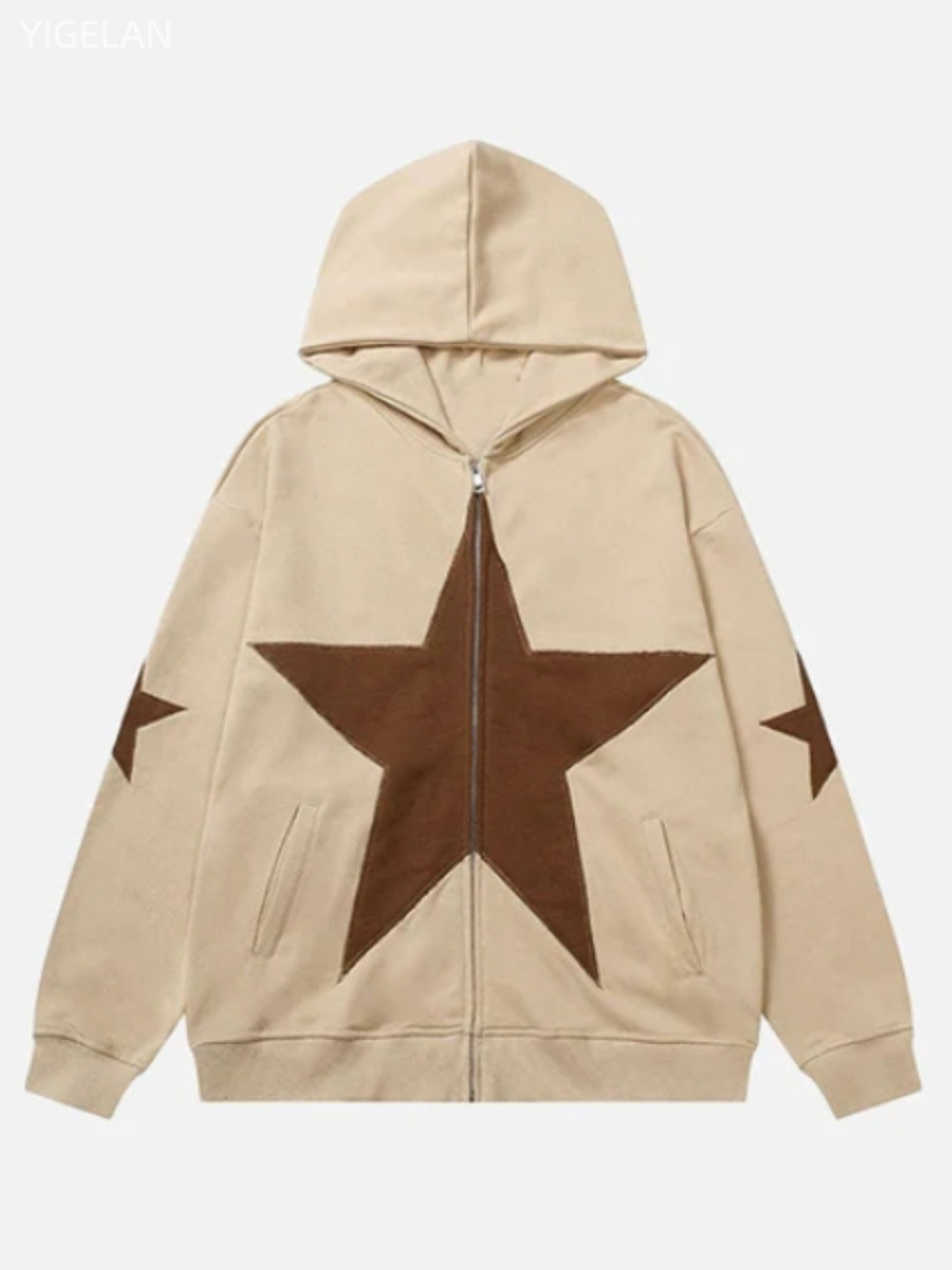 Hooded Star Patch Lamb Wool Coat Image 2