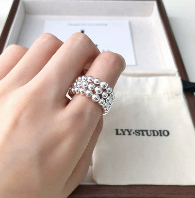 Adjustable Ring with Beaded Rows - Image 2