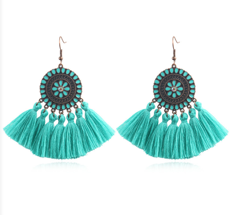Sunflower Tassel Earrings - Bean Paste Powder