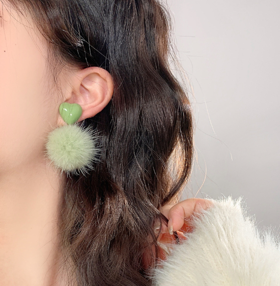 Green Faux Fur Ball Earrings