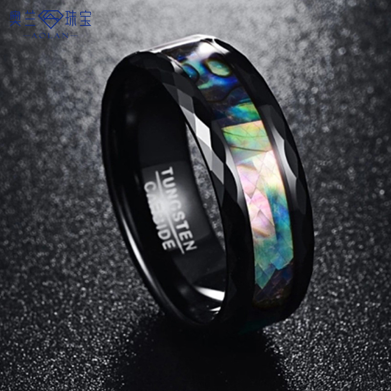 Polished Black Faceted Tungsten Ring