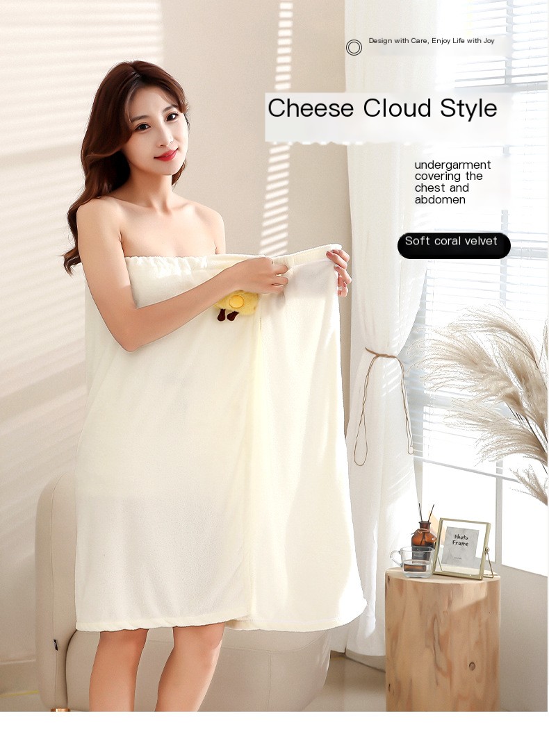 New Cheese Cloud Cartoon Bath Dress Coral Velvet Wearing Wrap Large Size Bath Towel Wrap Breast Water Absorbent Tube Dress