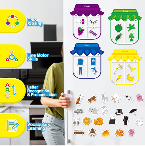 Color Matching Game Color Recognition Magnetic Sorting Set Fun Learning Magnets for Kids Ages 3 with Candy Jars Objects Color