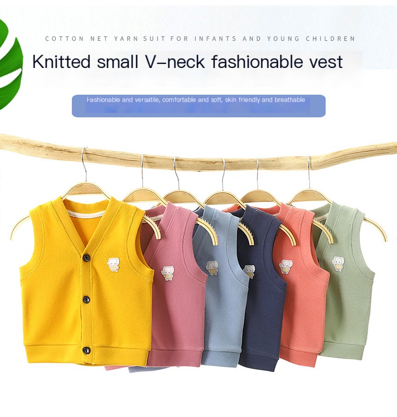 2024 Spring and Autumn new children's cotton vest boys' autumn vest baby girls' cardigan vest infant sweater
