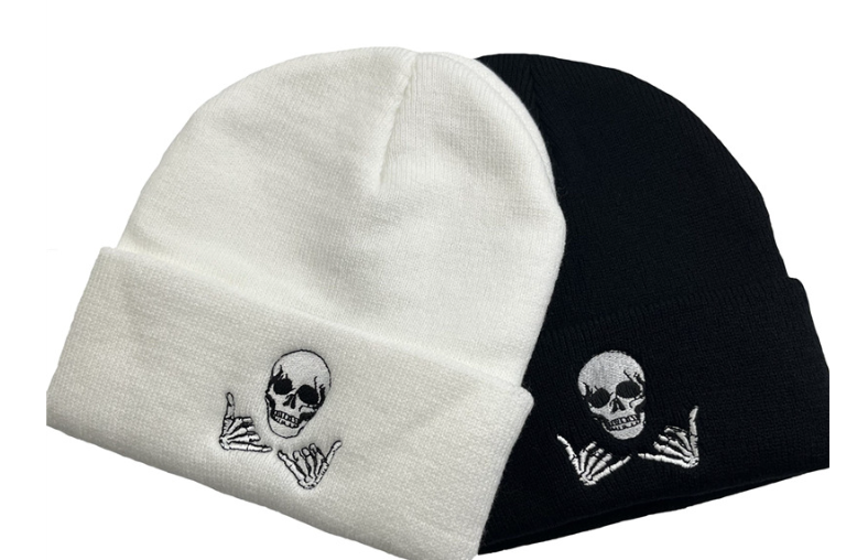 Beanie Hat Skull Hand 66 Gesture White