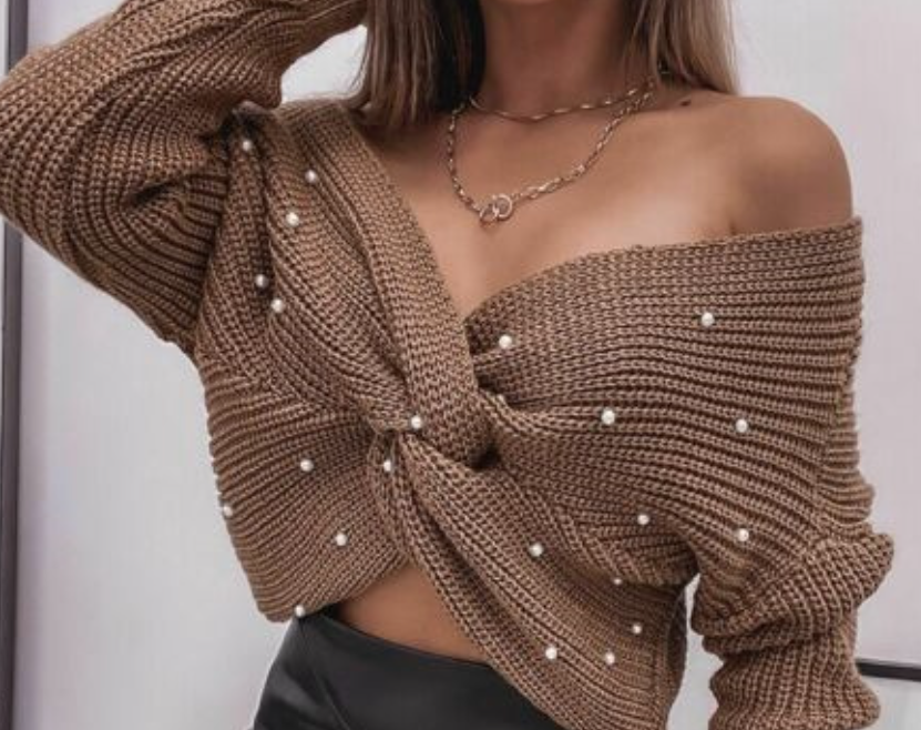 V-neck Decorative Sweater Image 1