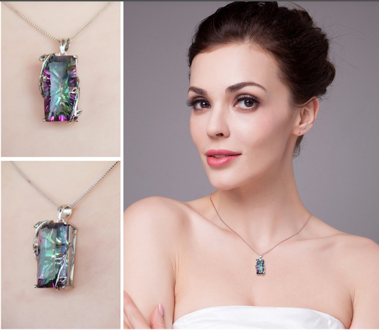 Flower Black Rainbow Topaz Pendant