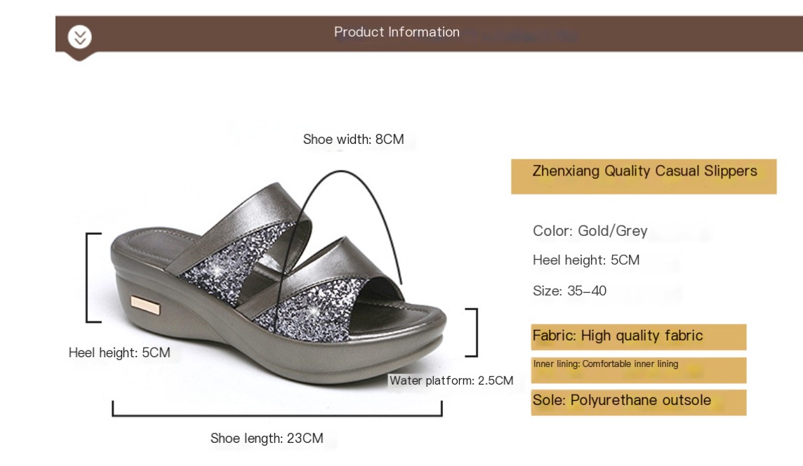 Wedge Heel Sequined Slippers