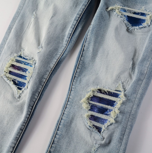 Washed Bright White Distressed Cat Beard Patch Ripped Stretch Slim Jeans