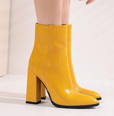 Crocodile Pattern Chunky Heel Ankle Boots