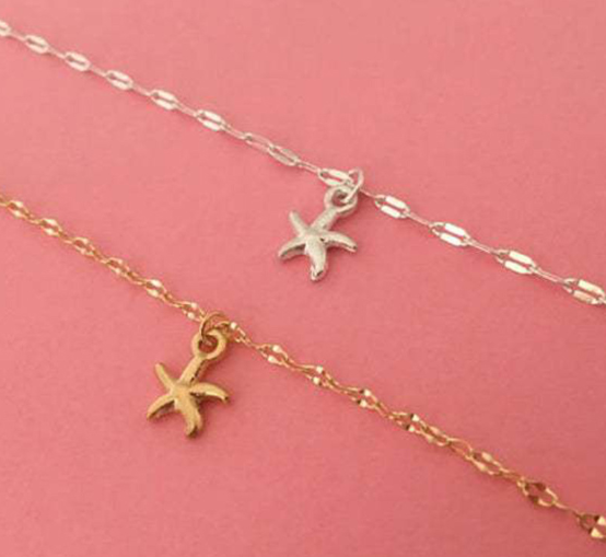 Sea Star Shell Metal Pendant Necklace - Gold