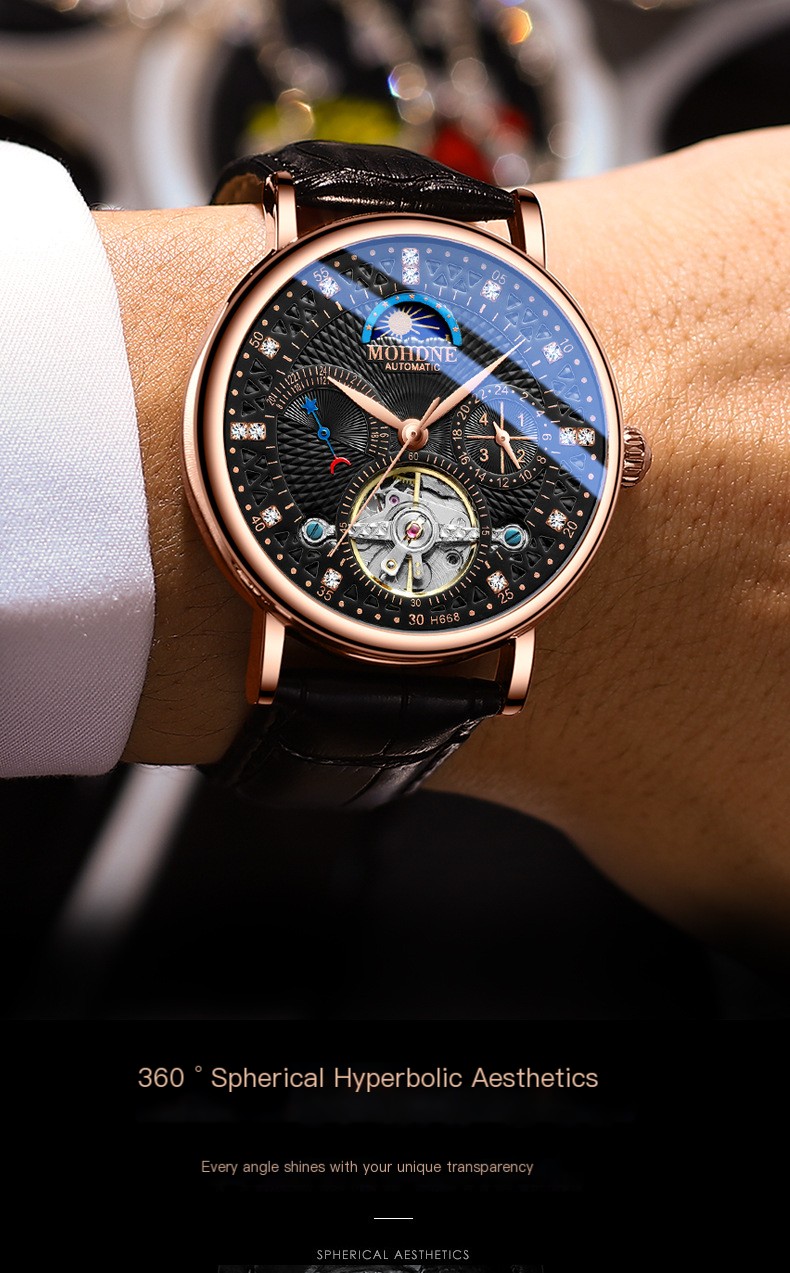 Men's Mechanical Business Watch with Leather Strap