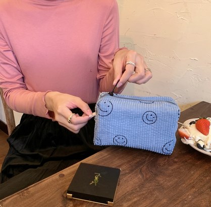 Smiling Face Box Corduroy Makeup Bag