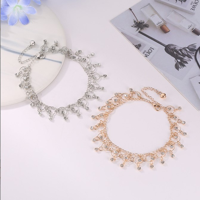 Rhinestone Tassel Anklet Gold