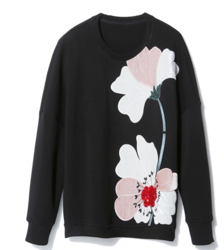 Women's Heavy Industry Embroidery Flower Pullover Sweater Image 4