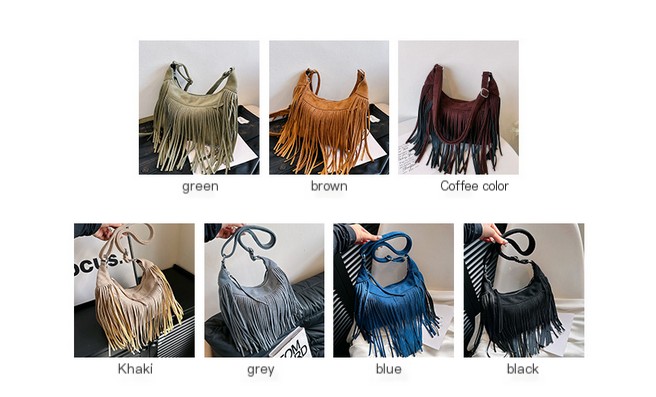 European-style suede fringe bag details