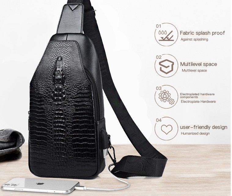 Crocodile Pattern Waist Bag - Black